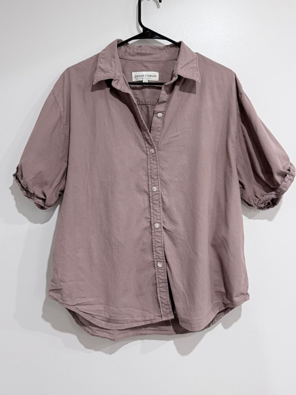 Denim Forum Mauve Puff Sleeve Button-Up Shirt Size M - Picture 2 of 6